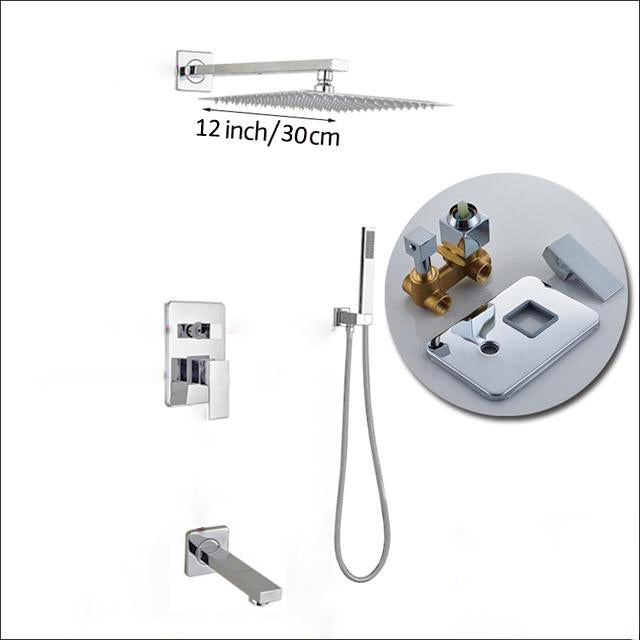 Wall Mount Rainfall Shower Faucet Set Chrome Bathroom Concealed Waterfall Shower System with Swivel tub Spout Mixer Tap - WELQUEEN HOME DECOR