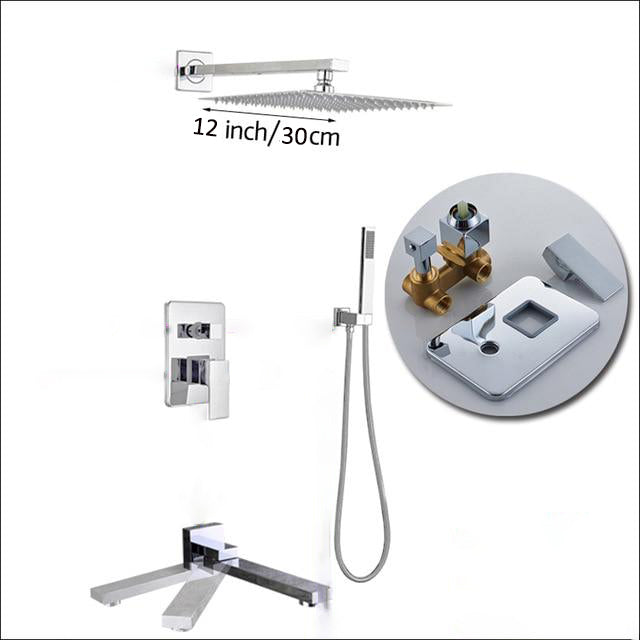 Wall Mount Rainfall Shower Faucet Set Chrome Bathroom Concealed Waterfall Shower System with Swivel tub Spout Mixer Tap - WELQUEEN HOME DECOR