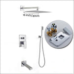 Wall Mount Rainfall Shower Faucet Set Chrome Bathroom Concealed Waterfall Shower System with Swivel tub Spout Mixer Tap