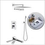 Wall Mount Rainfall Shower Faucet Set Chrome Bathroom Concealed Waterfall Shower System with Swivel tub Spout Mixer Tap