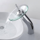 Brass Circle Waterfall Glass Bathroom Basin Mixer Tap Waterfall Faucet Sink Vessel Chrome Polished Finish