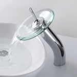 Brass Circle Waterfall Glass Bathroom Basin Mixer Tap Waterfall Faucet Sink Vessel Chrome Polished Finish