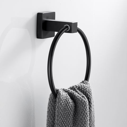 Black Towel Holder Ring | Round Wall Mounted Bathing Towel Rack Stainless Steel Kitchen Bathroom Accessories - WELQUEEN