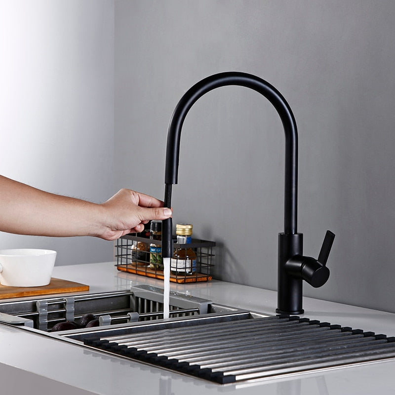 Matte Black Swivel Kitchen Faucet with Pull Out Sprayer – WELQUEEN ...