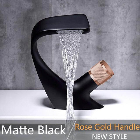 Matte Black Curved Basin Faucet Chrome Waterfall Modern Washbasin Crane Multi-Colored Bathroom torneira Cold Hot Water Mixer Tap - WELQUEEN