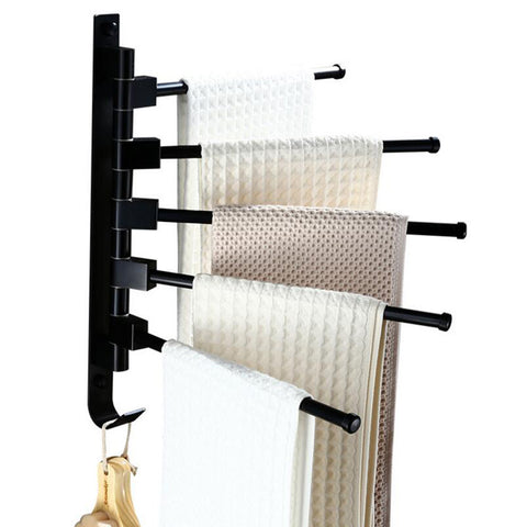 2/3/4/5 Poles Black Stainless Steel Wall Mounted Towel Bar Rack Holder Hook Swivel Bathroom Hanger - WELQUEEN