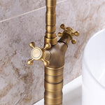 Antique Faucet Bronze Copper Double Handle Swivel Spout Bathroom Faucets Retro Style Brass Tall Basin Mixer Tap High Sink Crane