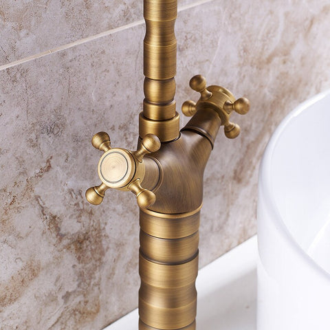 Antique Faucet Bronze Copper Double Handle Swivel Spout Bathroom Faucets Retro Style Brass Tall Basin Mixer Tap High Sink Crane - WELQUEEN