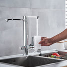 Chrome Purify Kitchen Faucet Dual Swivel Spout Three Way Kitchen Sink Mixer Tap Dual Water Outlet Drinking Water Faucet