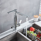 Chrome Purify Kitchen Faucet Dual Swivel Spout Three Way Kitchen Sink Mixer Tap Dual Water Outlet Drinking Water Faucet