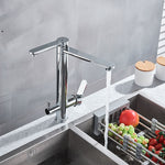 Chrome Purify Kitchen Faucet Dual Swivel Spout Three Way Kitchen Sink Mixer Tap Dual Water Outlet Drinking Water Faucet