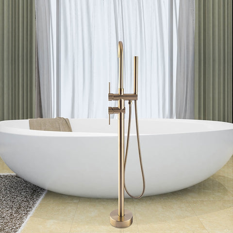 Brushed Gold Floor Stand Bathtub Faucet Black | Bathroom Freestanding Bathtub Faucet - WELQUEEN