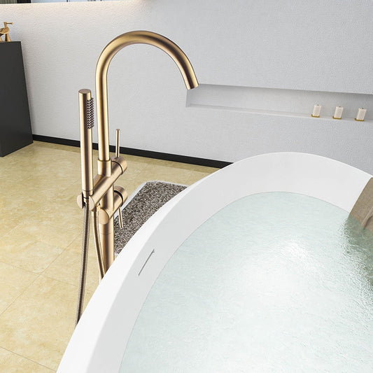 Brushed Gold Floor Stand Bathtub Faucet Black | Bathroom Freestanding Bathtub Faucet - WELQUEEN