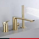 Brush Gold Deck Mount Roman Tub and Shower Trim Kit with Single-Spray Shower Head 3&4 Hole Bathroom Waterfall Bathtub Faucet