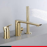 Brush Gold Deck Mount Roman Tub and Shower Trim Kit with Single-Spray Shower Head 3&4 Hole Bathroom Waterfall Bathtub Faucet