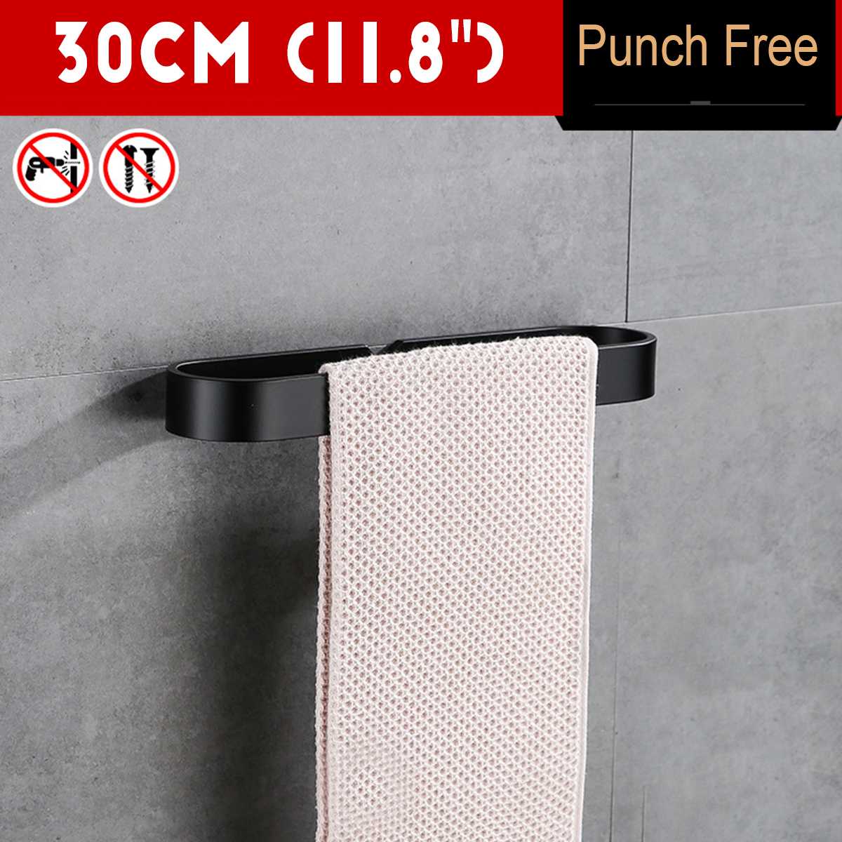 30/50/20CM Black/White Towel Rack Single Rod Bathroom Pendant Towel Bar Towel Hanger Bathroom Storage Accessories - WELQUEEN