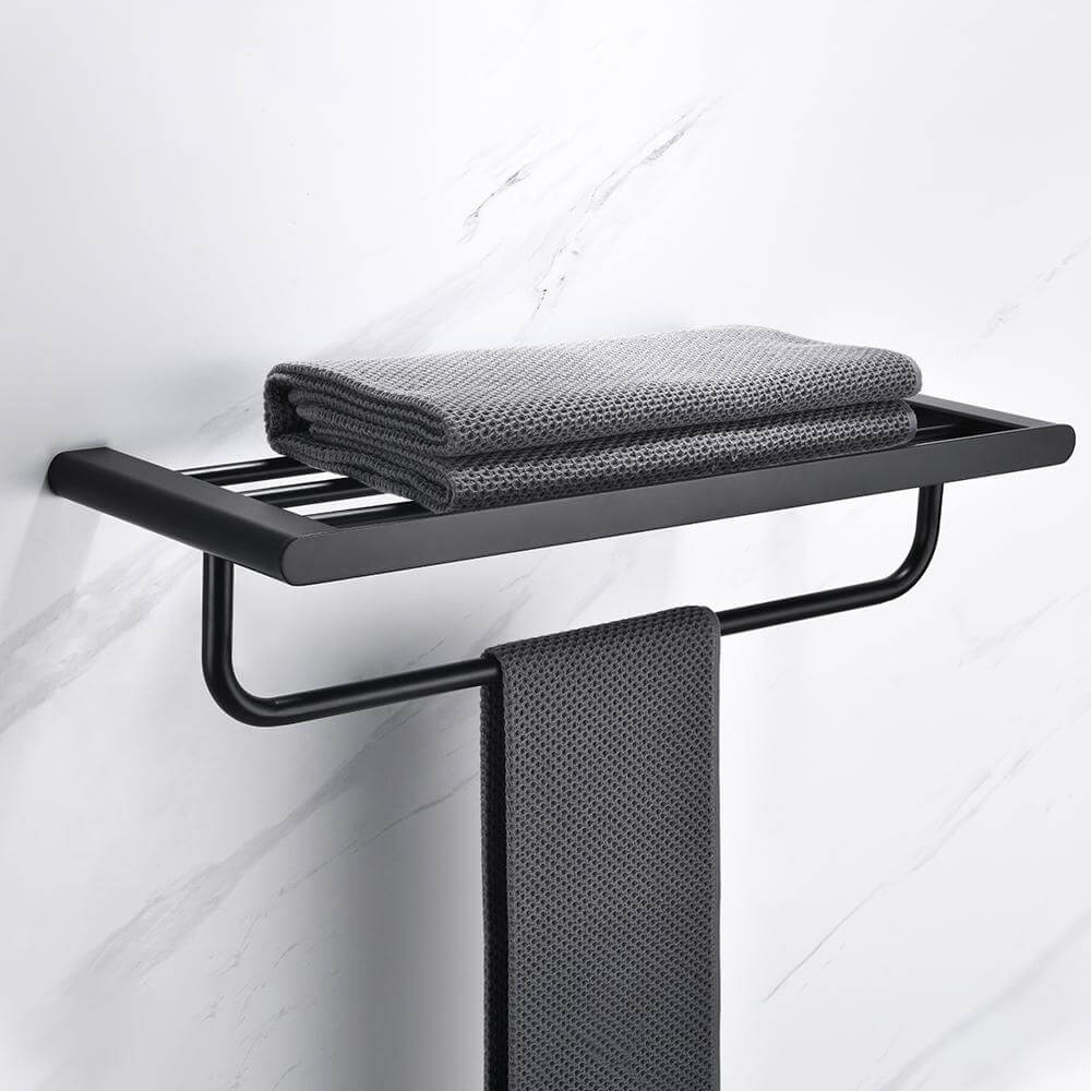 Matte Black Stainless Steel Modern Towel Bathrobe Clothes Holder Rack Double Layer Kitchen Bathroom WC Accessories - WELQUEEN