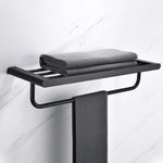 Matte Black Stainless Steel Modern Towel Bathrobe Clothes Holder Rack Double Layer Kitchen Bathroom WC Accessories