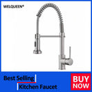 Kitchen Faucets Brush Brass Faucets for Kitchen Sink Single Lever Pull Out Spring Spout Mixers Tap Hot Cold Water Taps