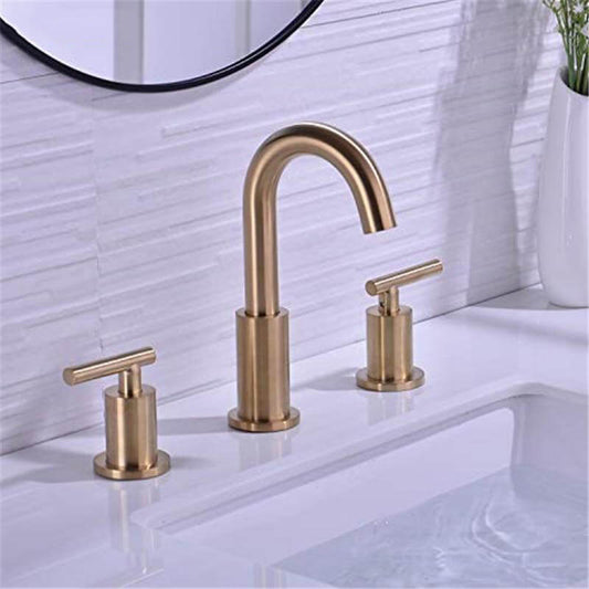 Bathroom Sink Faucet Solid Brass Double Handle Sink Mounted Hot & Cold Mix Basin Faucet European Style Basin Accessories - WELQUEEN