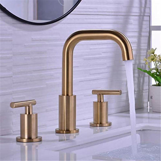 Bathroom Sink Faucet Solid Brass Double Handle Sink Mounted Hot & Cold Mix Basin Faucet European Style Basin Accessories - WELQUEEN