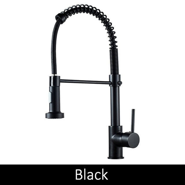 Deck Mounted Flexible Kitchen Faucets Pull Out Mixer Tap Black Hot Cold Kitchen Faucet Spring Style with Spray Mixers Taps - WELQUEEN