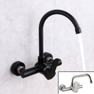 Wall mounted black kitchen faucet single handle double holes hot and cold water faucets
