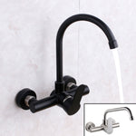 Wall mounted black kitchen faucet single handle double holes hot and cold water faucets
