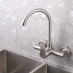 Wall mounted black kitchen faucet single handle double holes hot and cold water faucets