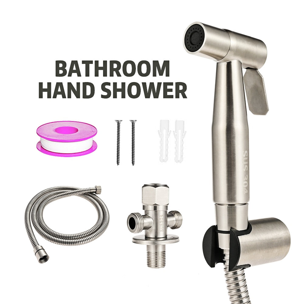 Handheld Toilet Bidet Faucet Sprayer Stainless Steel Bathroom Hand Bidet Spraye Set Toilet Self Cleaning Shower Head No Punch - WELQUEEN
