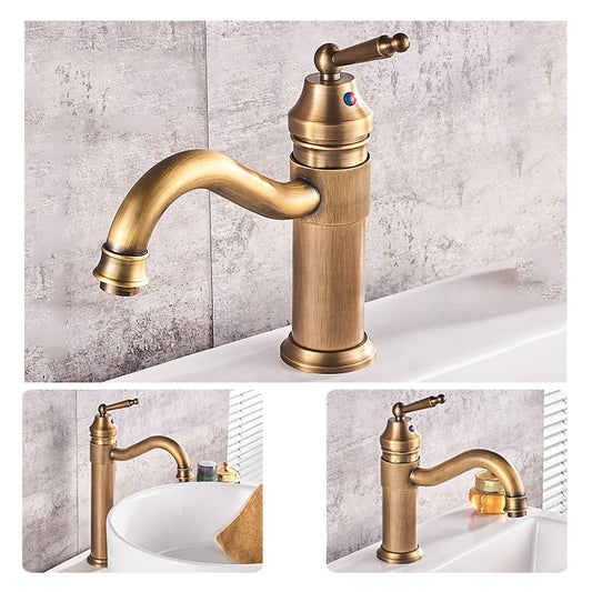 Antique Copper Bathroom Basin Faucet Europe Classic Style Cold And Hot Water Mixer Tap Sink Faucet Deck Mounted Single Handle - WELQUEEN