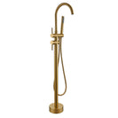 Round Brushed Old Gold Bathtub Mixer Taps High Rise Round Freestanding Spout Shower Faucet Bath Mixer Tap Floor Mounted