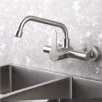 Wall mounted black kitchen faucet single handle double holes hot and cold water faucets