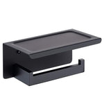 Toilet Paper Holder with Shelf Stainless Steel Paper Roll Holder Wall Mounted Bathroom Hardware Set (Matte Black)