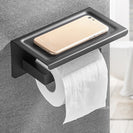 Toilet Paper Holder with Shelf Stainless Steel Paper Roll Holder Wall Mounted Bathroom Hardware Set (Matte Black)