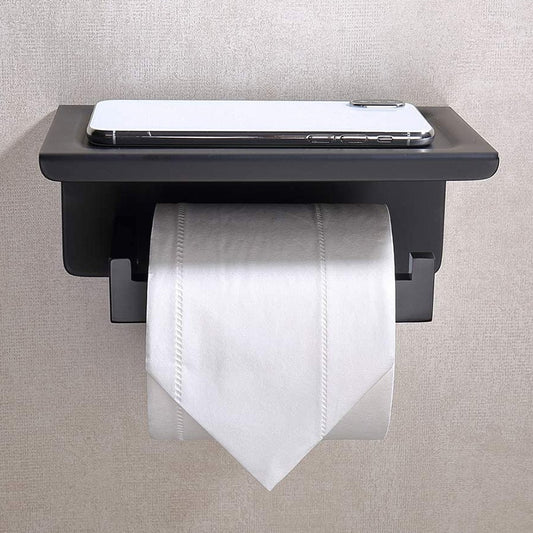 Toilet Paper Holder with Shelf Stainless Steel Paper Roll Holder Wall Mounted Bathroom Hardware Set (Matte Black) - WELQUEEN HOME DECOR