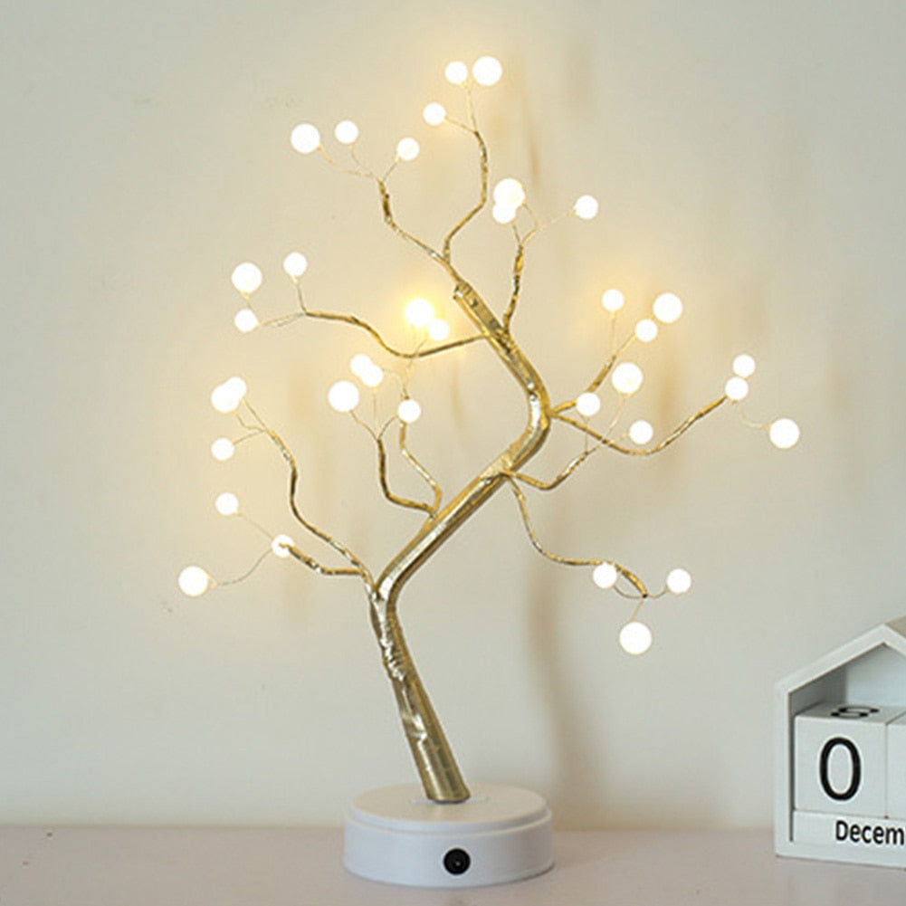 Night Light Home Decoration Bonsai Style Party Cherry Tree Shape LED Light DIY Firework Christmas Gift Plants Switch Copper - WELQUEEN