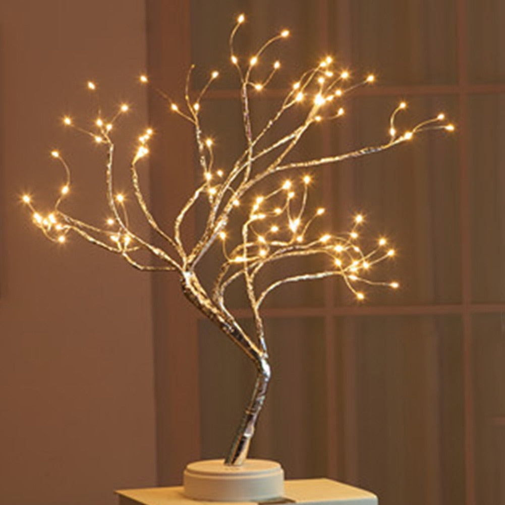 Night Light Home Decoration Bonsai Style Party Cherry Tree Shape LED Light DIY Firework Christmas Gift Plants Switch Copper - WELQUEEN