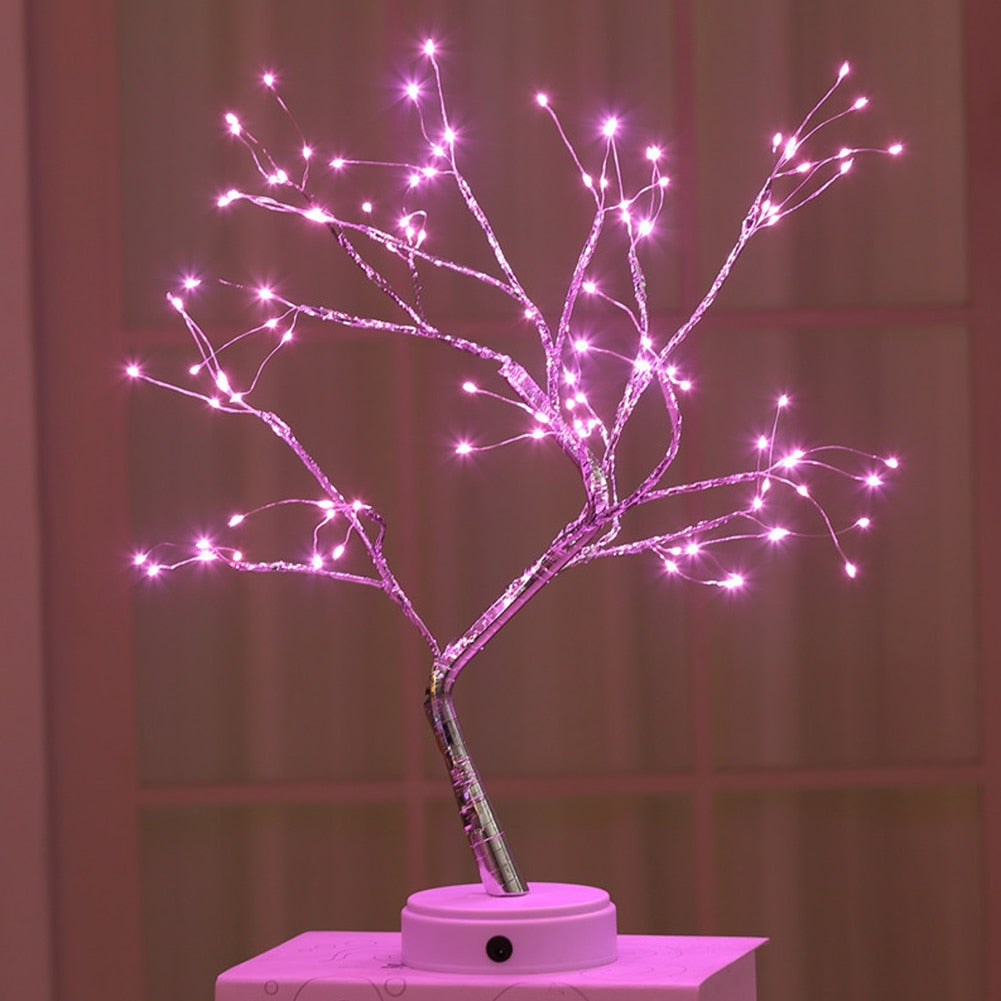 Night Light Home Decoration Bonsai Style Party Cherry Tree Shape LED Light DIY Firework Christmas Gift Plants Switch Copper - WELQUEEN