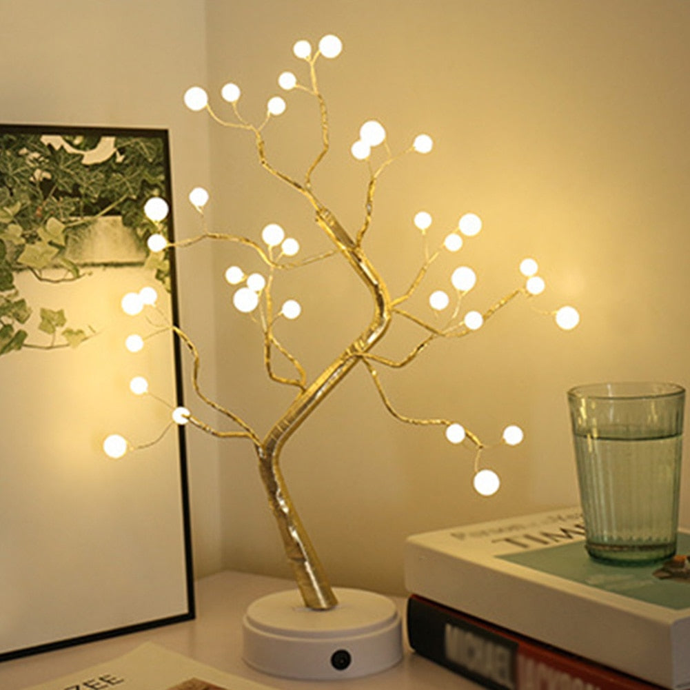 Night Light Home Decoration Bonsai Style Party Cherry Tree Shape LED Light DIY Firework Christmas Gift Plants Switch Copper - WELQUEEN