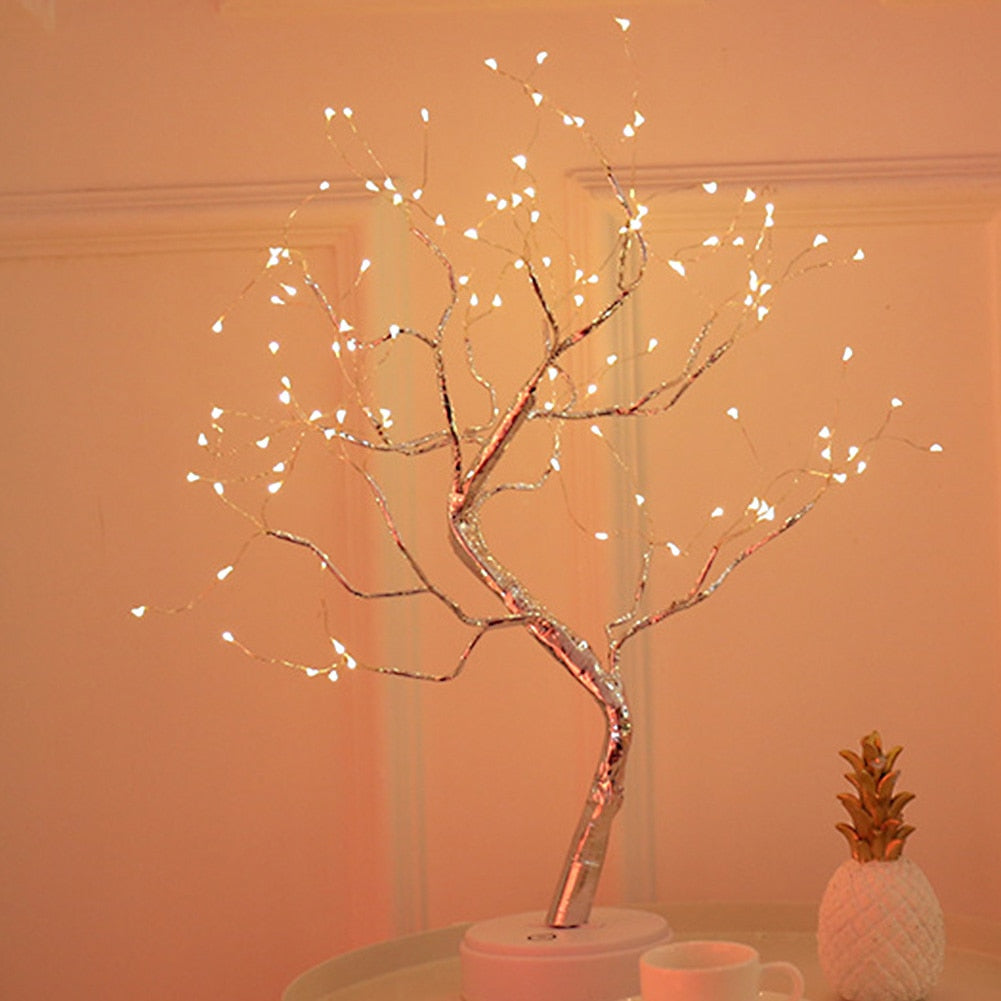 Night Light Home Decoration Bonsai Style Party Cherry Tree Shape LED Light DIY Firework Christmas Gift Plants Switch Copper - WELQUEEN