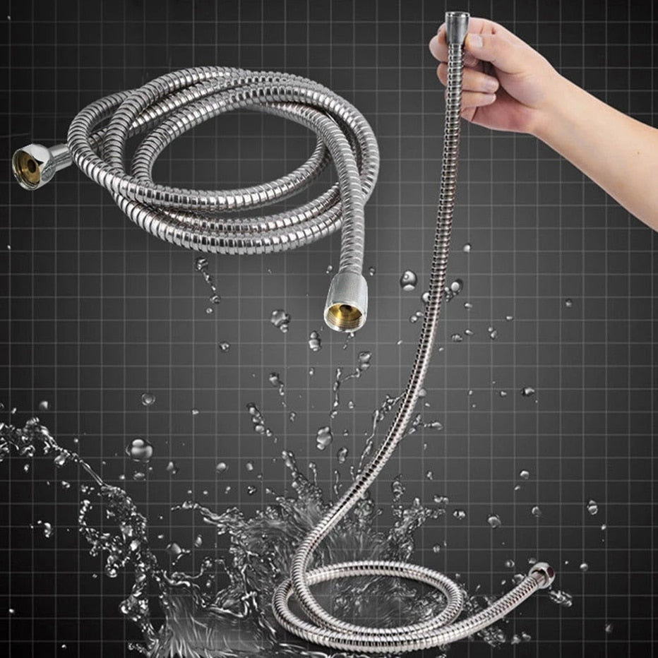 1.2m/1.5m/ 2m G1/2 Inch Flexible Shower Hose Stainless Steel Chrome Bathroom Water Head Shower Head Pipe Tool - WELQUEEN