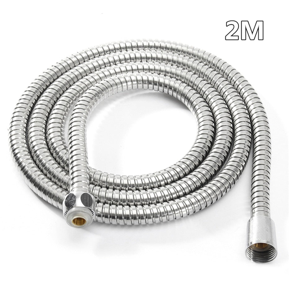 1.2m/1.5m/ 2m G1/2 Inch Flexible Shower Hose Stainless Steel Chrome Bathroom Water Head Shower Head Pipe Tool - WELQUEEN