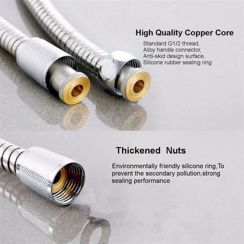 1.2m/1.5m/ 2m G1/2 Inch Flexible Shower Hose Stainless Steel Chrome Bathroom Water Head Shower Head Pipe Tool - WELQUEEN
