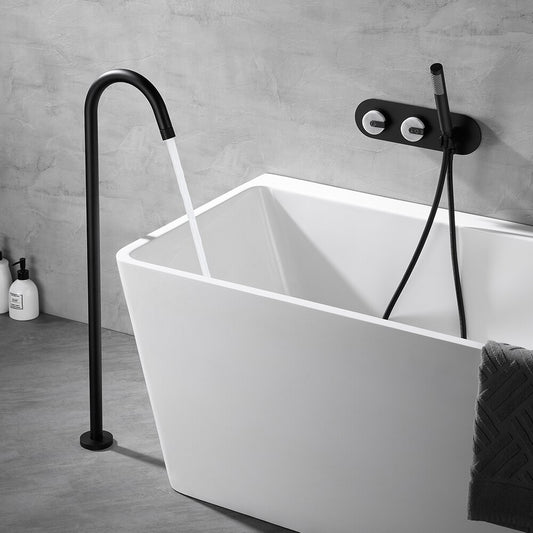 Freestanding Bathtub Faucet Tub Filler Jade Dual Handle Floor Mount Bathroom Faucet with Handheld Shower Bath Mixer Tap - WELQUEEN HOME DECOR