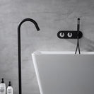 Freestanding Bathtub Faucet Tub Filler Jade Dual Handle Floor Mount Bathroom Faucet with Handheld Shower Bath Mixer Tap