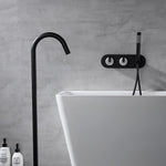 Freestanding Bathtub Faucet Tub Filler Jade Dual Handle Floor Mount Bathroom Faucet with Handheld Shower Bath Mixer Tap