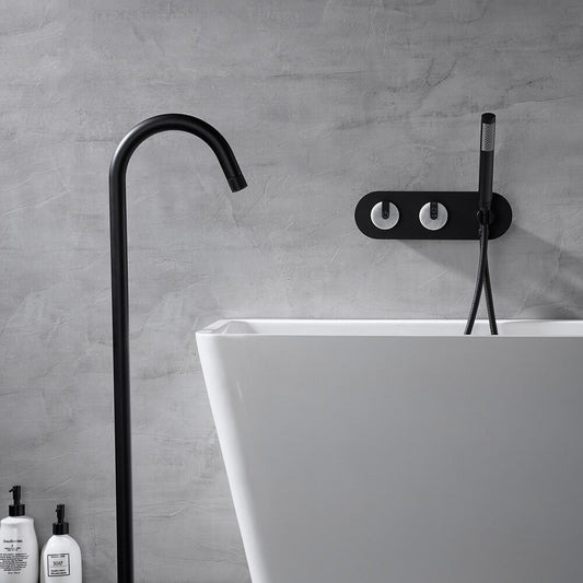 Freestanding Bathtub Faucet Tub Filler Jade Dual Handle Floor Mount Bathroom Faucet with Handheld Shower Bath Mixer Tap - WELQUEEN HOME DECOR