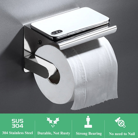 Free-punch 304Stainless Steel Toilet Paper Roll Holder Toilet Paper Towel Rack Anti-rust Waterproof Toilet Paper Shelf Dispenser - WELQUEEN HOME DECOR