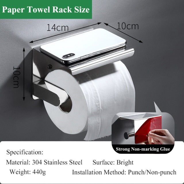 Free-punch 304Stainless Steel Toilet Paper Roll Holder Toilet Paper Towel Rack Anti-rust Waterproof Toilet Paper Shelf Dispenser - WELQUEEN HOME DECOR